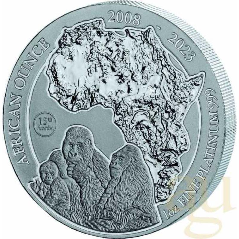 1 Unze Platinmünze Ruanda Berggorilla 2023 - 15 Jahre Jubiläum