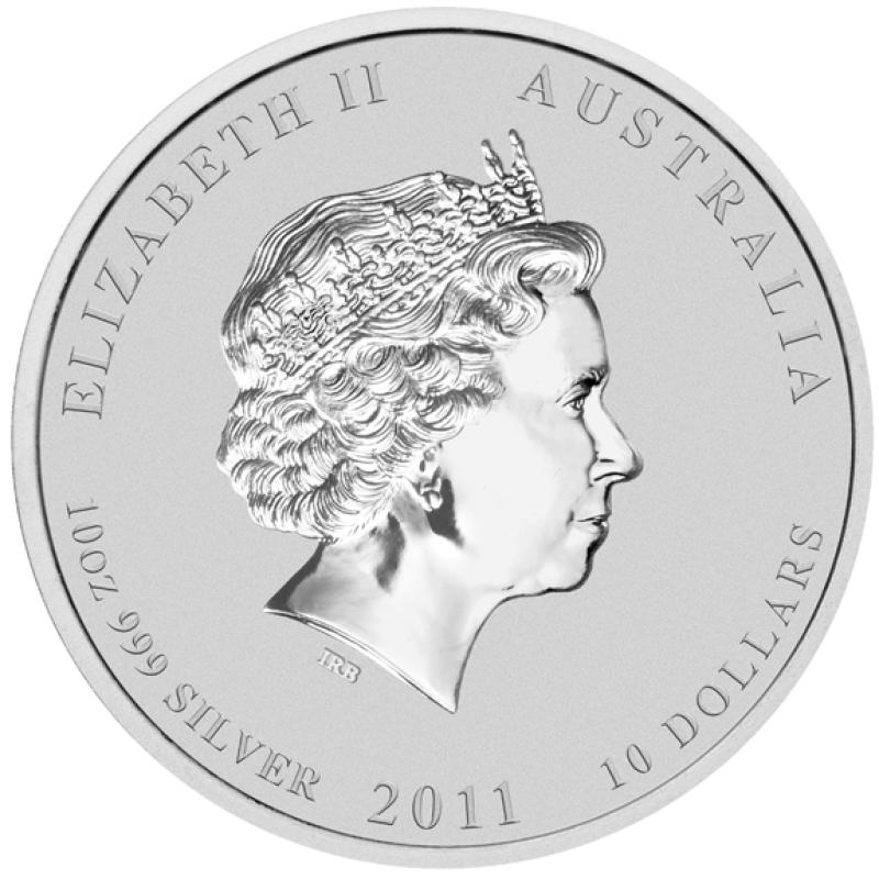 10 uncí stříbrná mince Austrálie Lunar II zajíc 2011