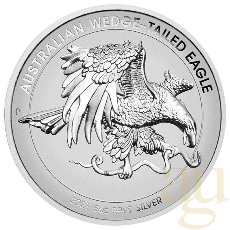 5 uncí stříbrná mince Austrálie Wedge Tailed Eagle 2021 High Relief - leštěná deska