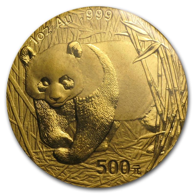 1/10 uncí zlatá mince China Panda 2001