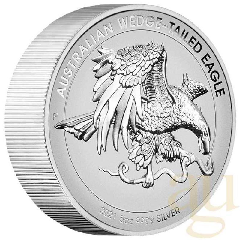 5 uncí stříbrná mince Austrálie Wedge Tailed Eagle 2021 High Relief - leštěná deska