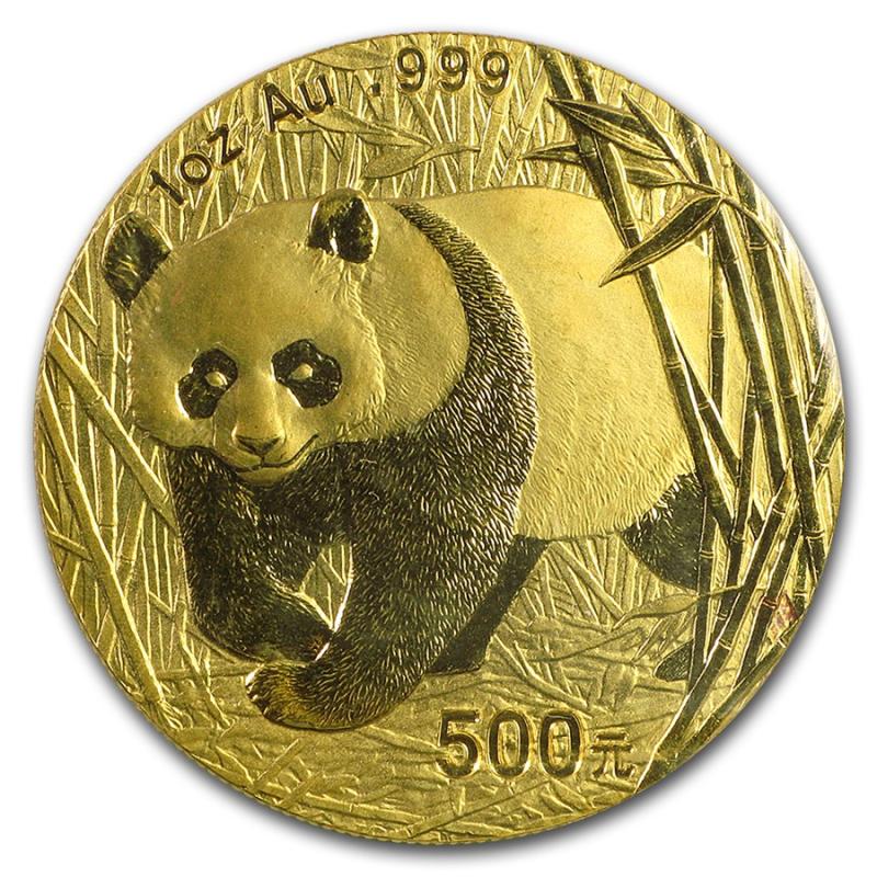 1/10 uncí zlatá mince China Panda 2002