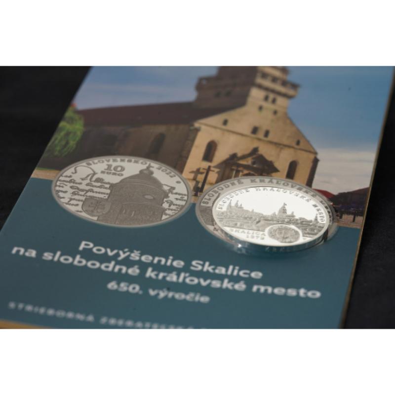 Stříbrná eromince v nominálnej hodnote 10 eur 2022- Povýšenie Skalice na slobodné kráľovské mesto - 650. výročie PROOF