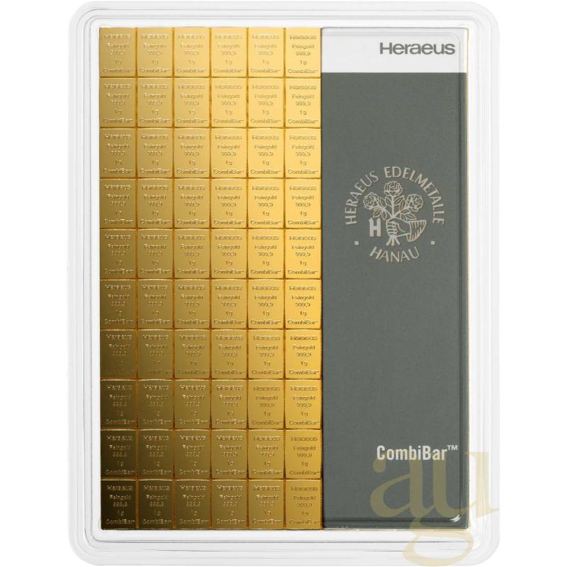 100 x 1g Gold Heraeus Combibarren / Goldtafel / Tafelbarren