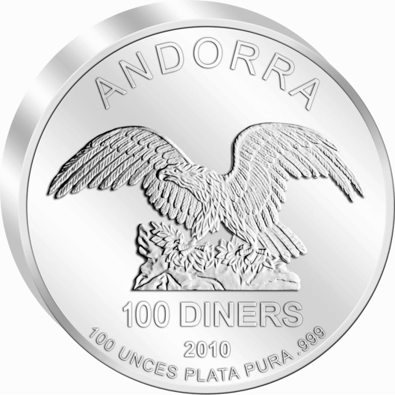 100 unce stříbrná mince Andorra Eagle 2010