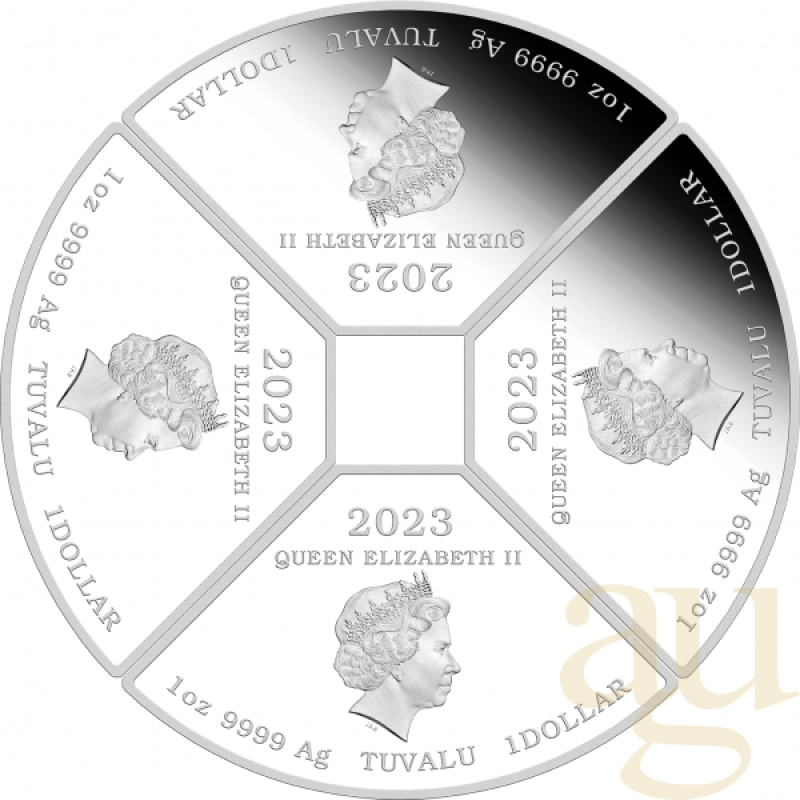 4x 1 Unze Silbermünze Australien Lunar III Hase 2023 Quadrant Four-Coin-Set coloriert - Proof