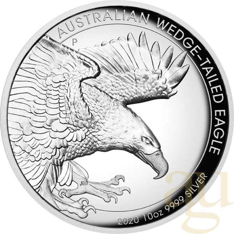 10 uncí stříbrná mince Austrálie Wedge Tailed Eagle 2020 High Relief - leštěná deska