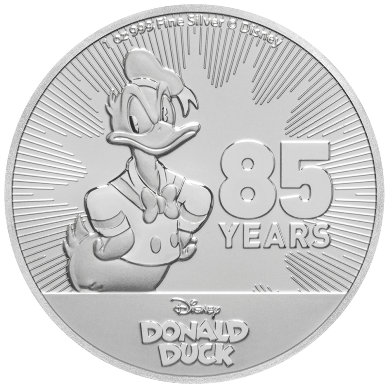 1 unce stříbrná mince Niue Donald Duck 85 Jahre Jubiläum 2019