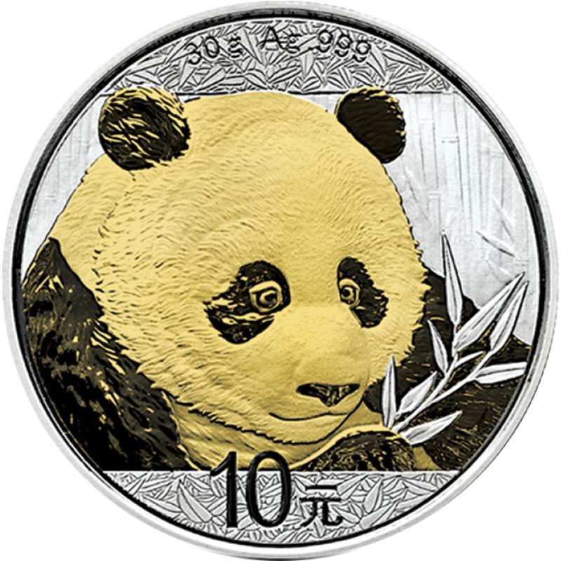 30g stříbrná mince China Panda 2018 teilvergoldet