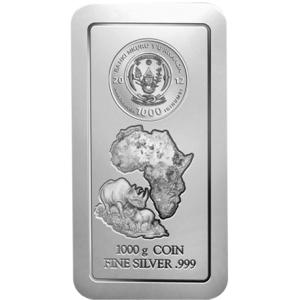 1 kilogram stříbrný Rwanda mincovní slitek Nashorn 2012