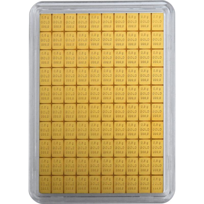 100 x 0,5g Gold Combibarren / Goldtafel / Tafelbarren