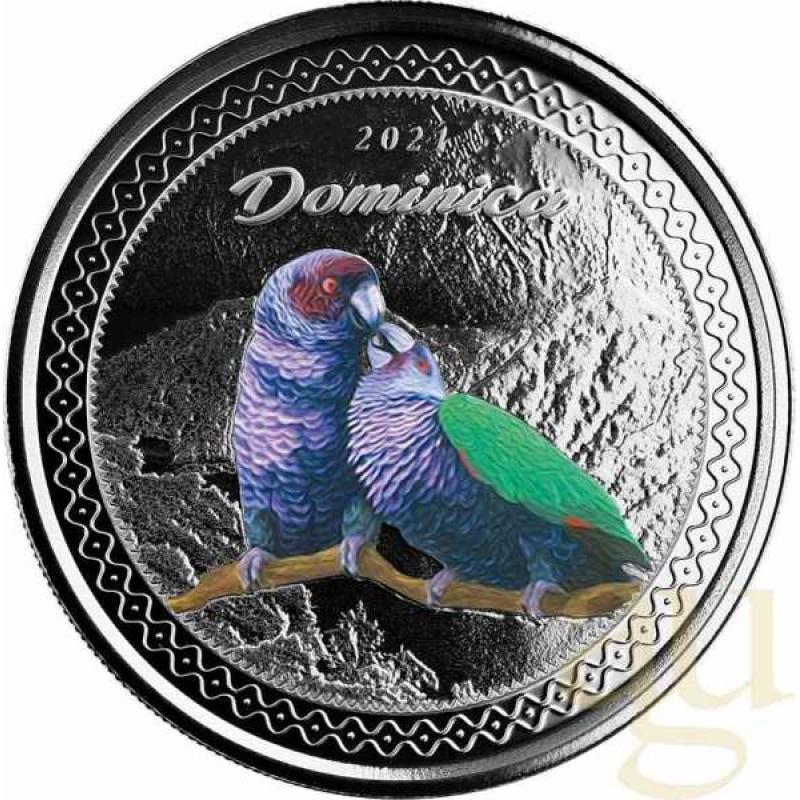 1 Unze Silbermünze EC8 Dominica - Parrots 2021 - coloriert