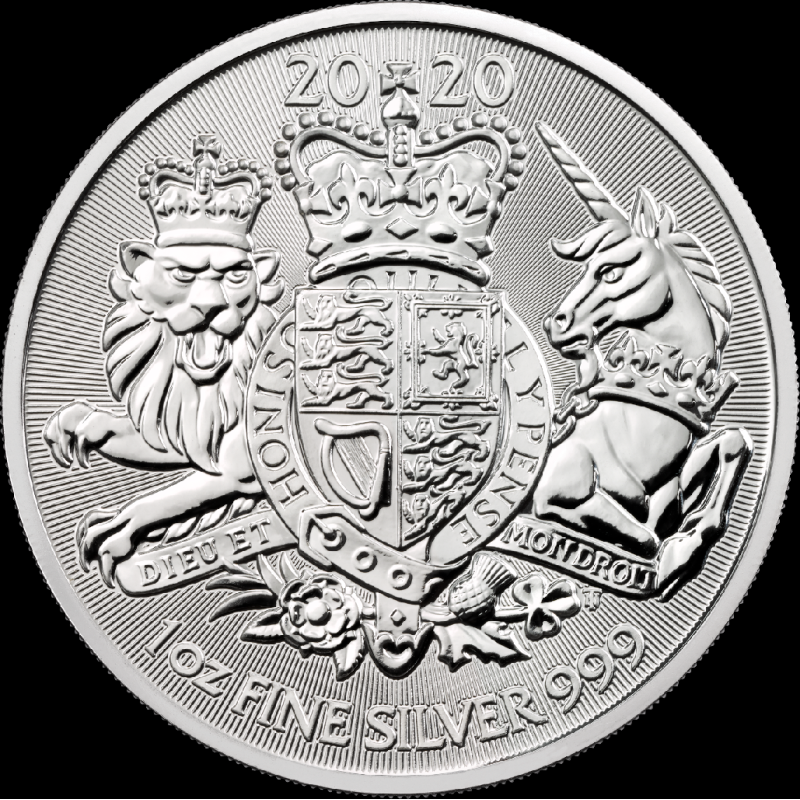 1 unce stříbrná mince Královské zbraně Velké Británie 2020