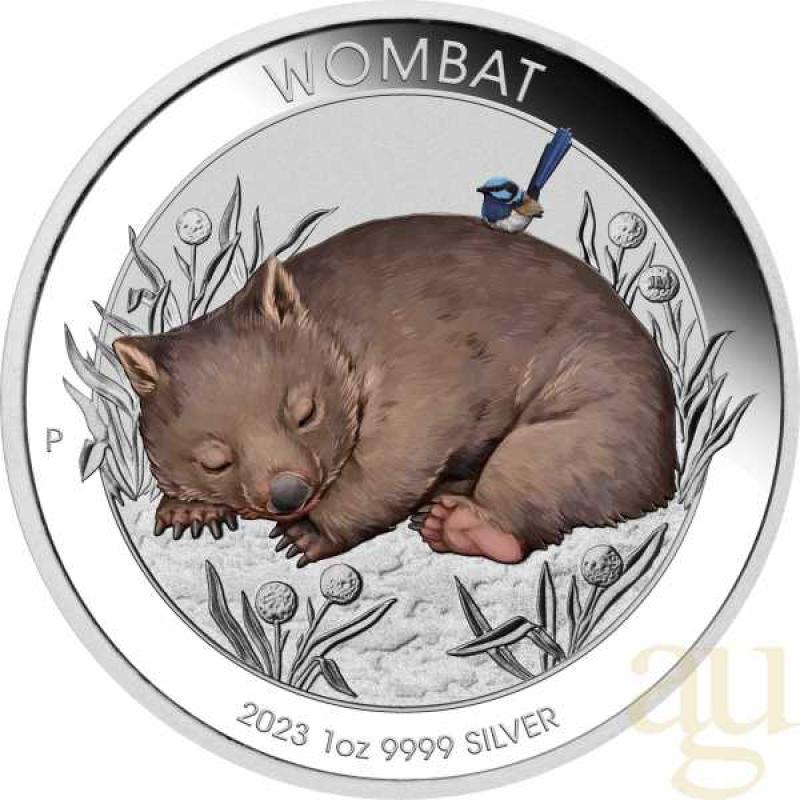 1 Unze Silbermünze Australien Wombat 2023 coloriert - Coincard