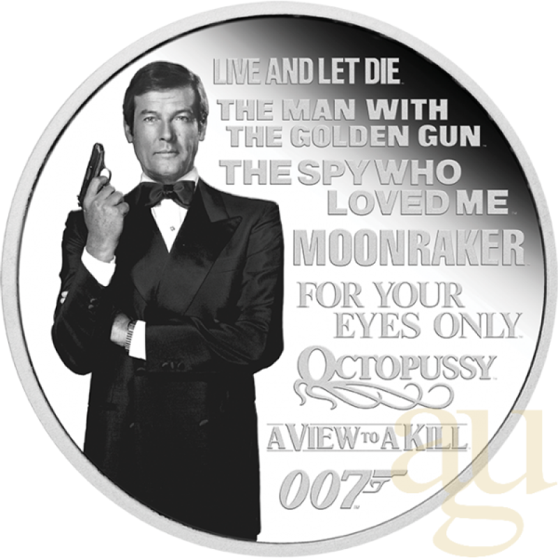 1 Unze Silbermünze Tuvalu James Bond 007 - Roger Moore 2022 - proof coloriert