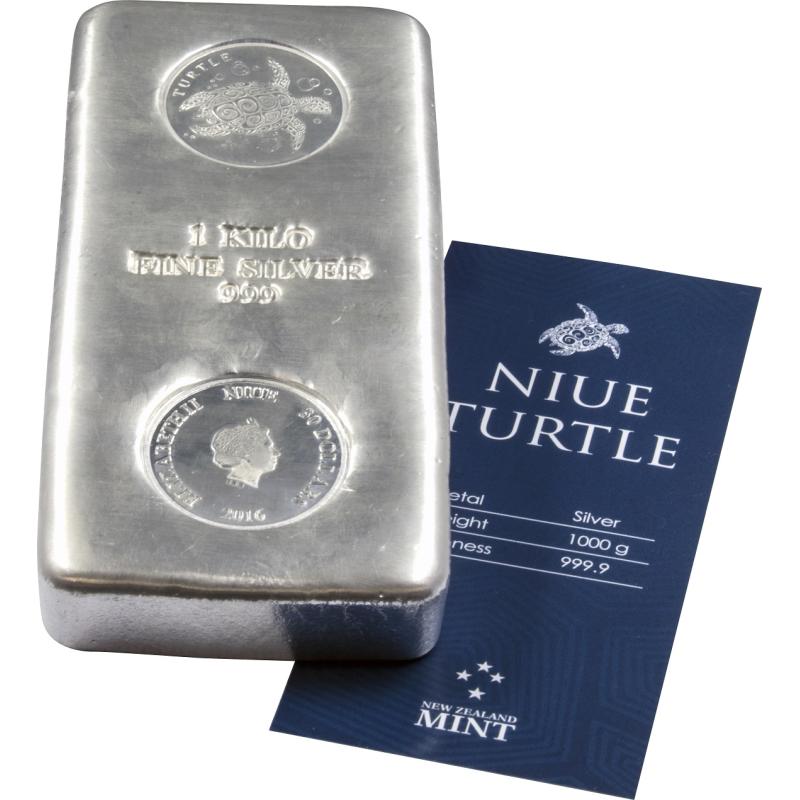 1 kilogram stříbrný mincovní slitek Niue želva 2016