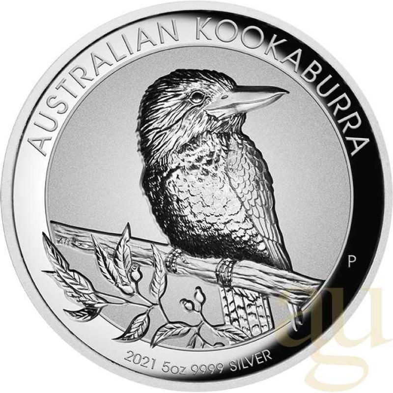 5 uncí stříbrná mince Austrálie Kookaburra 2021 - High Relief - Incuse - leštěná deska