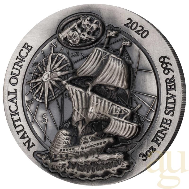 3 unce stříbrná mince Rwanda Nautical Serie - Mayflower 2020 - High Relief