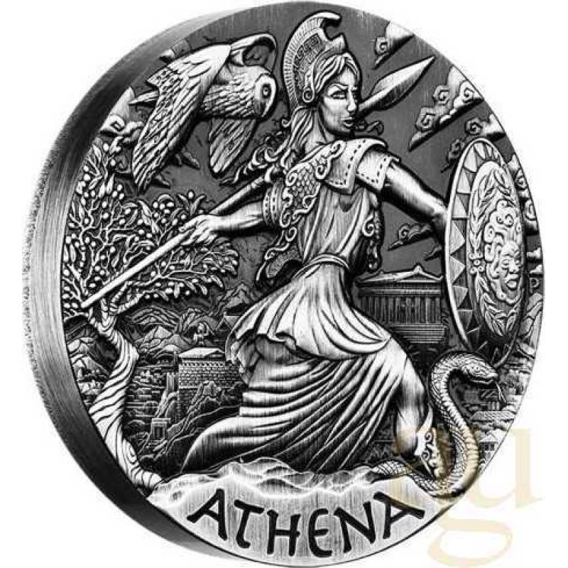 2 Unzen Silbermünze Tuvalu - Gods of Olympus - Athena 2015 Antik Finish High Relief