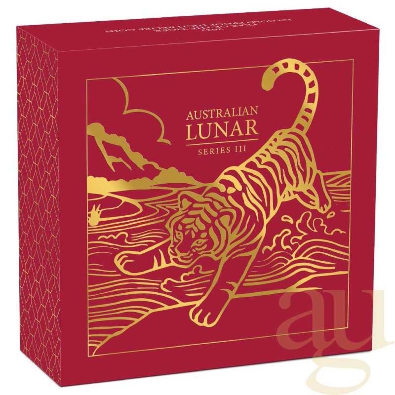 1 unce zlatá mince Austrálie Lunar III tygr 2022 - leštěná deska - High Relief