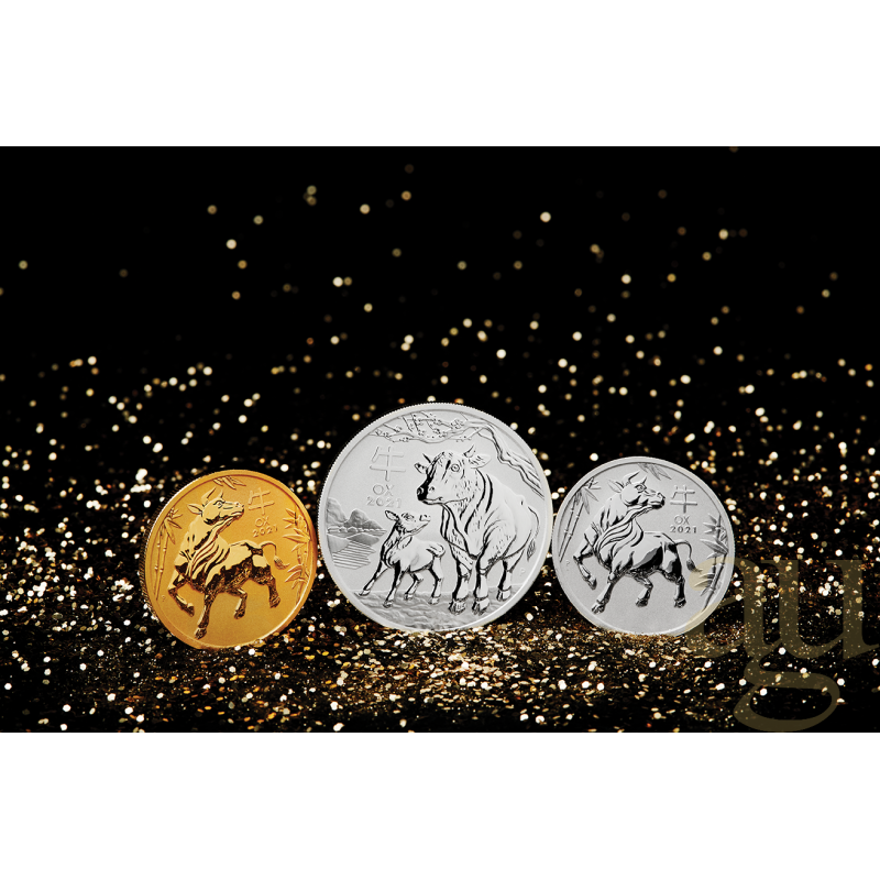 5 uncí stříbrná mince Austrálie Lunar III vůl 2021