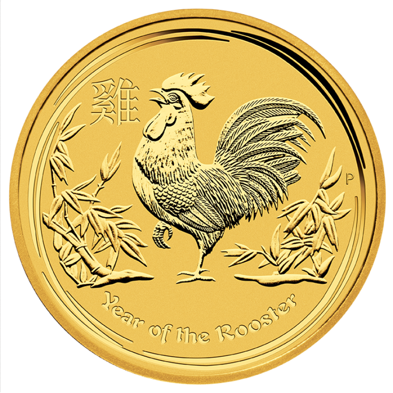 2 unce zlatá mince Austrálie Lunar II kohout 2017