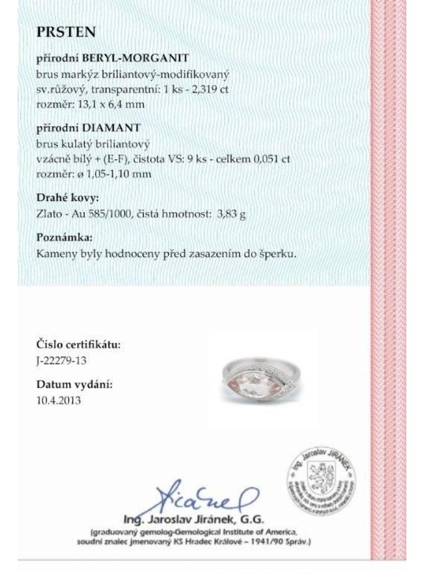 Prsten AU 585/000 př.Beryl-Morganit+př.Diamant 3;83gr OPTIMA DIAMANT JO2227901