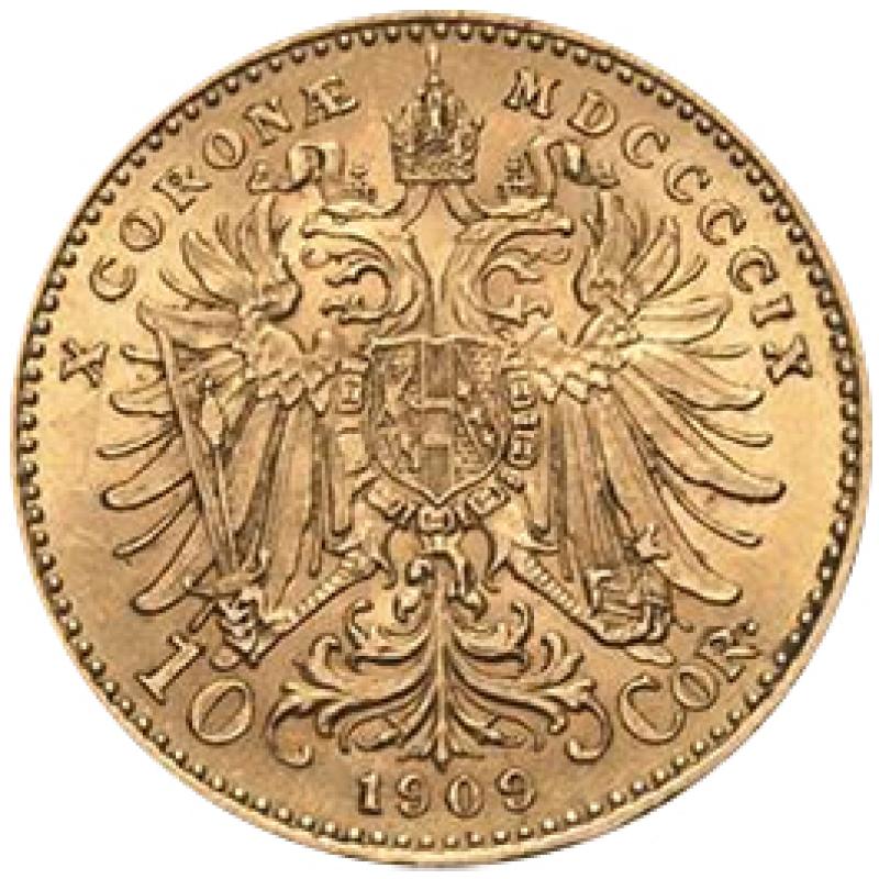 10 koruna zlatá mince Rakousko 1909 Originalstück