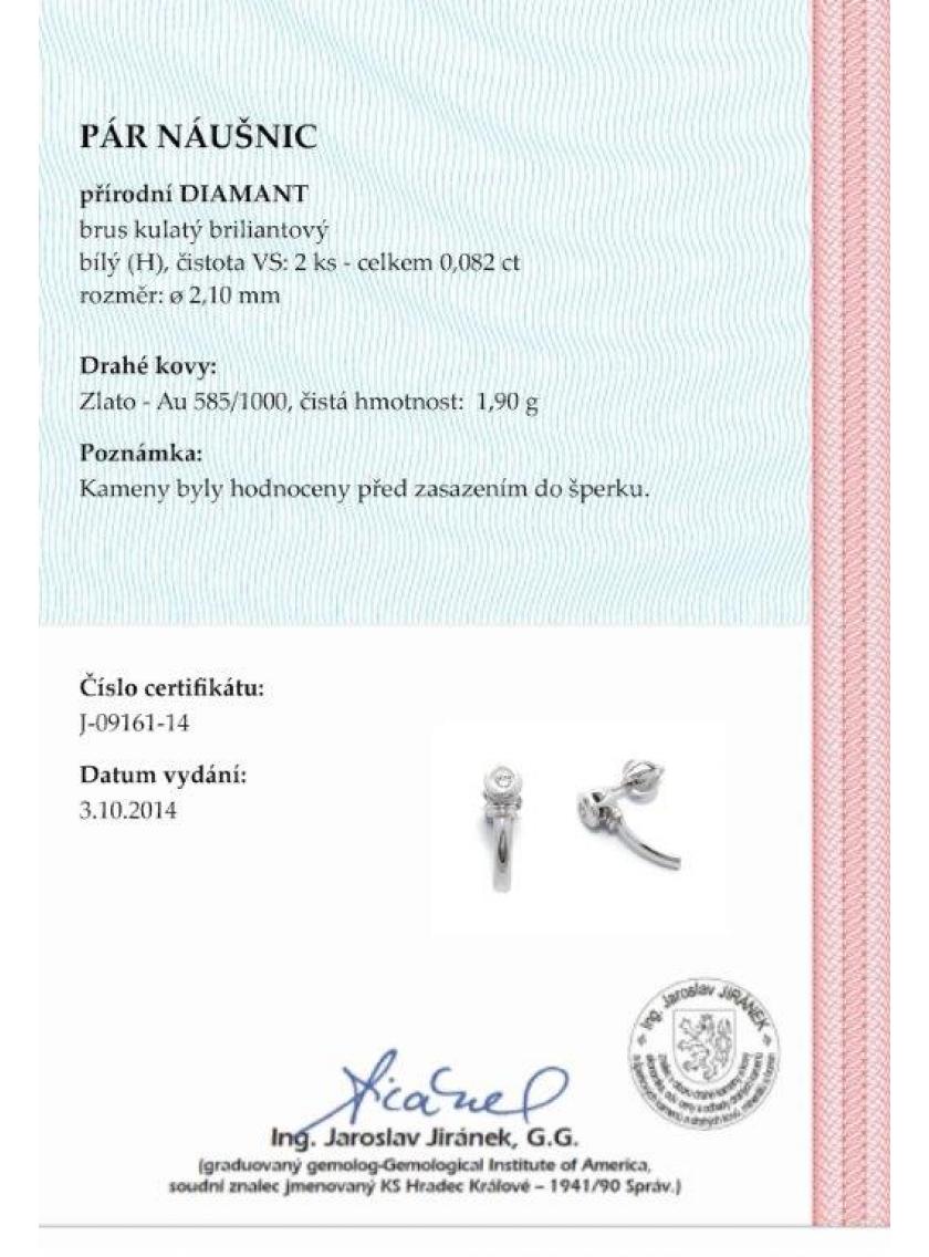 Náušnice AU 585/1000 prírodný Diamant 1. 90gr OPTIMA DIAMANT JO0916104