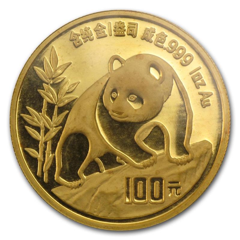 1/10 uncí zlatá mince China Panda 1990