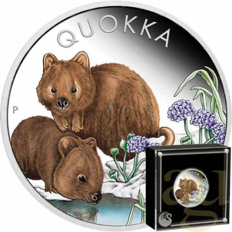 1 Unze Silbermünze Australien Quokka 2023 coloriert - polierte Platte