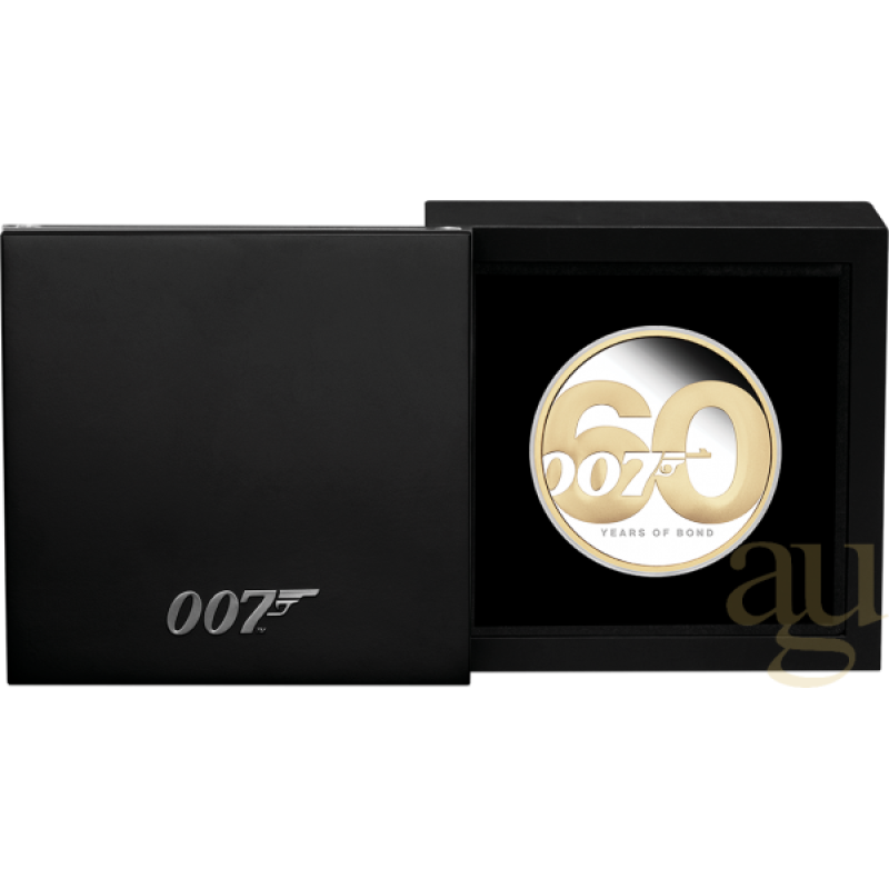 2 Unzen Silbermünze Tuvalu James Bond 60 Years of Bond 2022 proof teilvergoldet