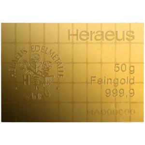 50 x 1g Gold Heraeus Combibarren / Goldtafel / Tafelbarren