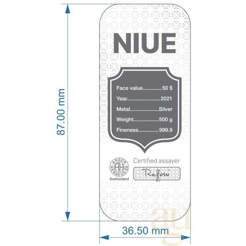 500 gramů stříbrný Argor Heraeus Niue mincovní slitek