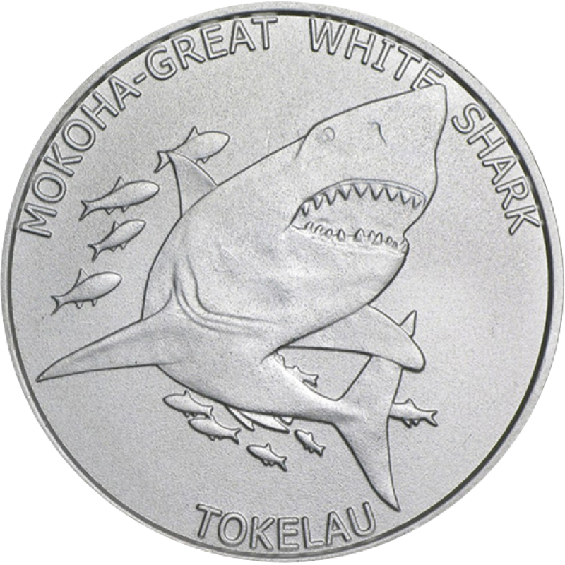 1 unce stříbrná mince Tokelau Mokoha Great white Shark - weißer Hai 2015