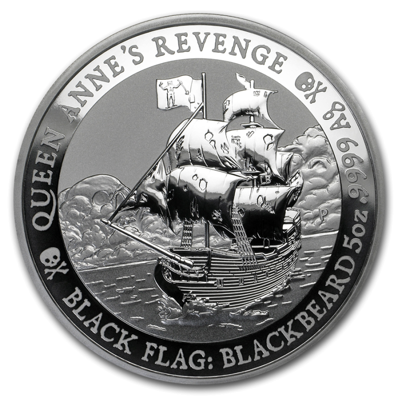 5 uncí stříbrná mince Tuvalu - Black Flag - Piratenschiff Queen Anne's Revenge 2019