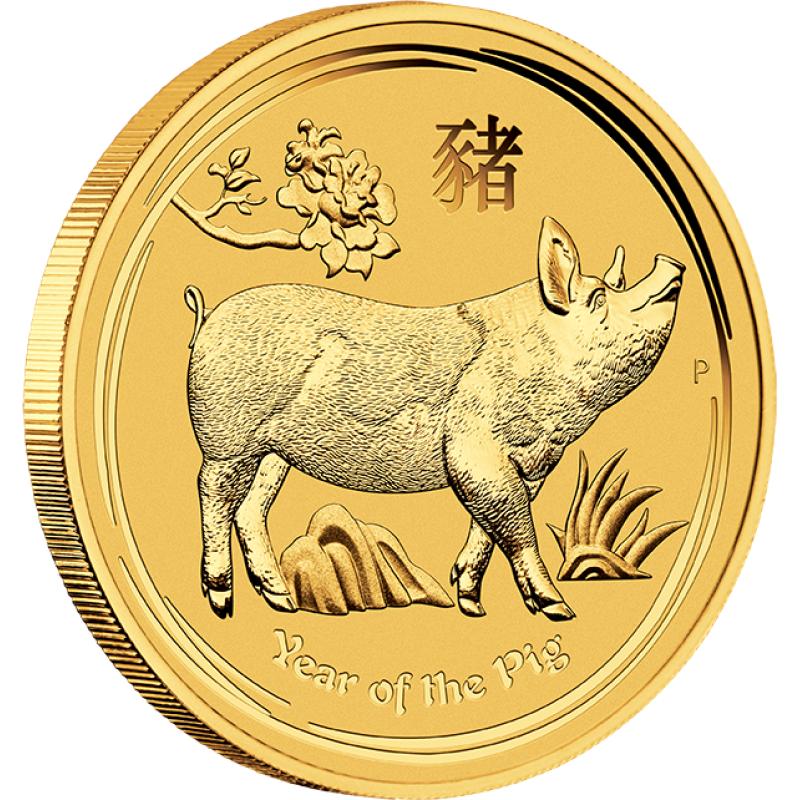 2 unce zlatá mince Austrálie Lunar II prase 2019