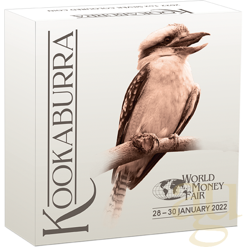 1 unce stříbrná mince Austrálie Kookaburra 2022 - coloriert