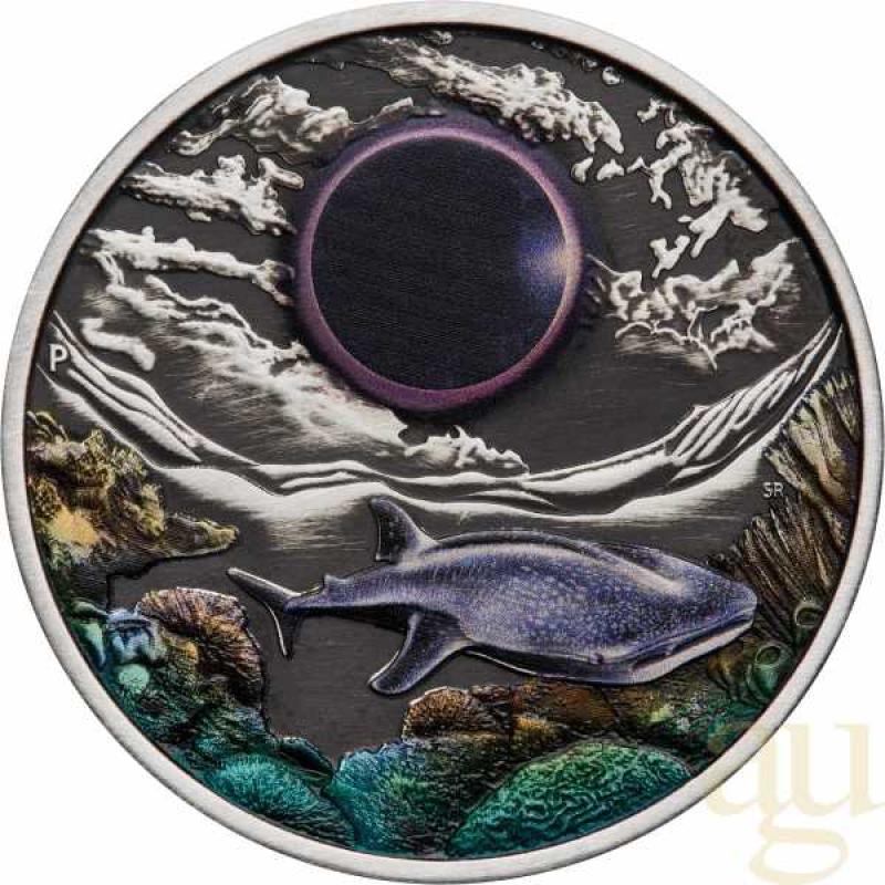 2 Unzen Silbermünze Australien Ningaloo Eclipse 2023 - Antik Finish coloriert