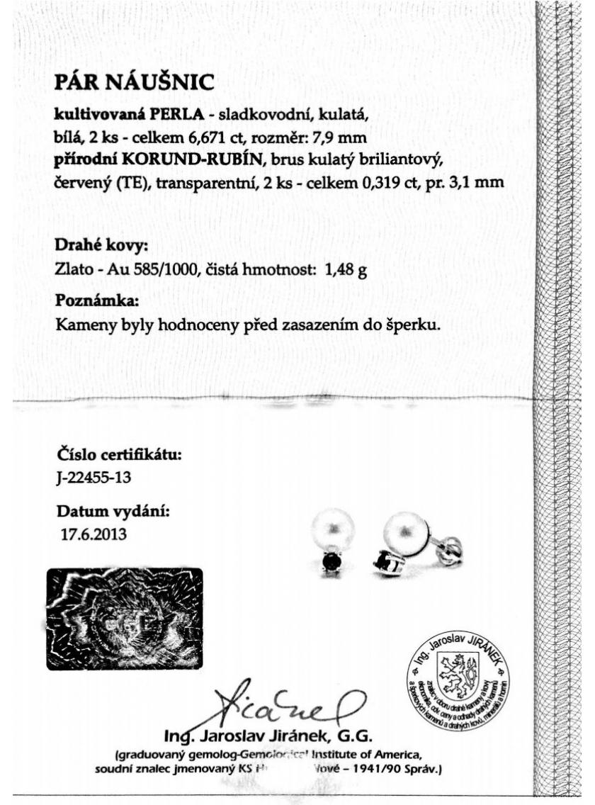 Náušnice AU 585/1000 kultivovaná perla+př.Korund-Rubín+př.Diamant 1;48gr OPTIMA DIAMANT JO2245504