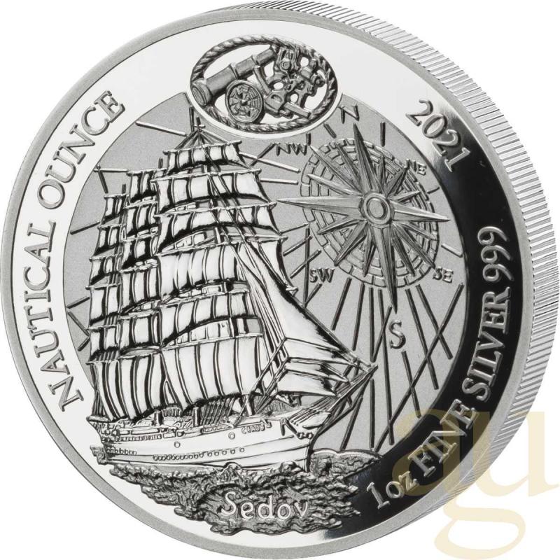 1 unce stříbrná mince Rwanda Nautical Serie - 100 Jahre Sedov 2021 - leštěná deska