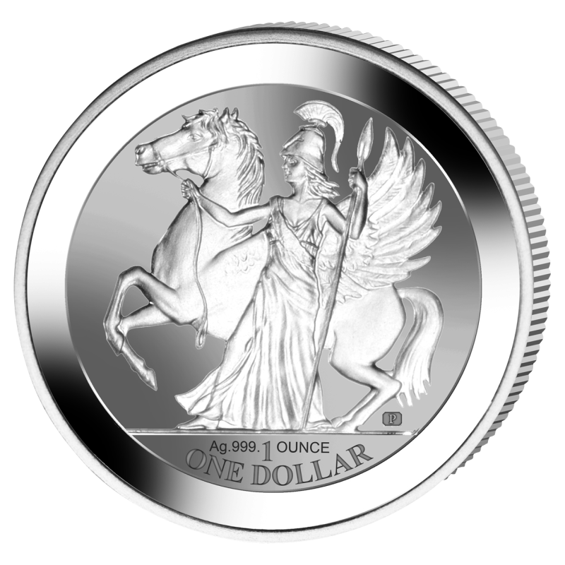 1 unce stříbrná mince Pegasus - Göttin Athene 2017 - Reverse Proof