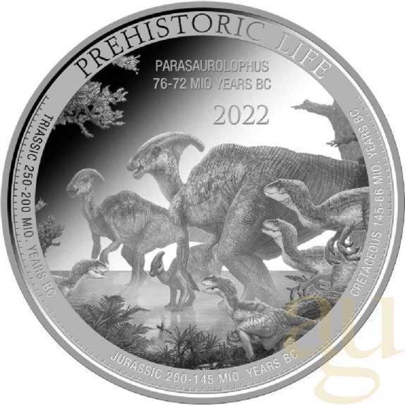 1 Unze Silbermünze Prehistoric Life - Parasaurolophus 2022