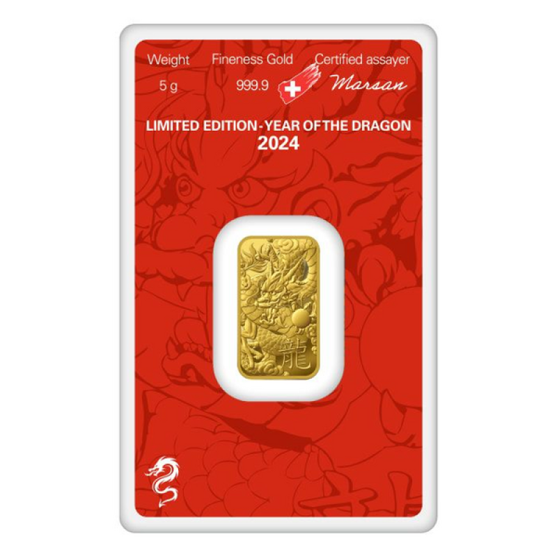 5 gr investiční zlatý slitek Argor Heraeus Rok Draka 2024 SL012 
