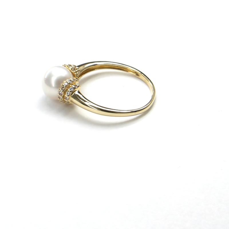 Prsten ze žlutého zlata,zirkony a perlou Pattic AU 585/000 2,80 gr, BV509101Y-55