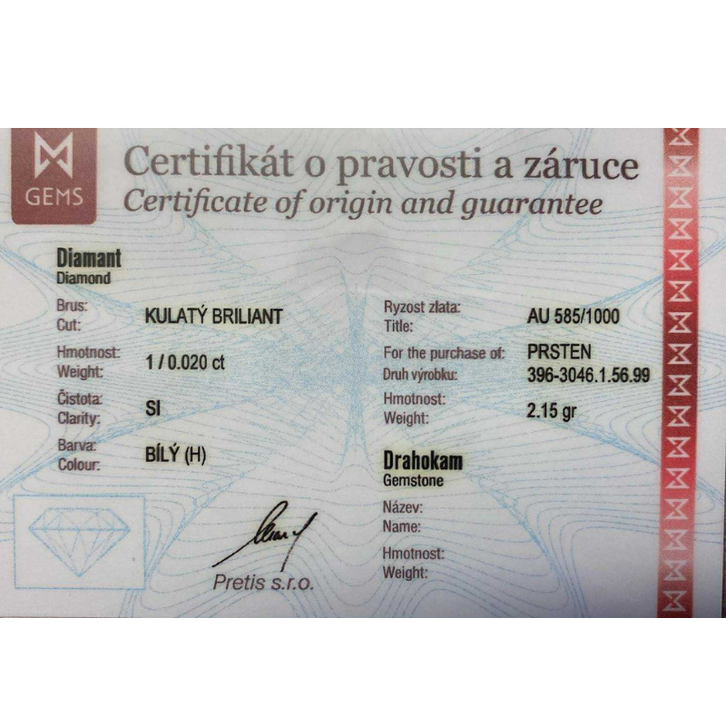 Zlatý prsten AU 585/1000 2,15 gr KPR391304601-56