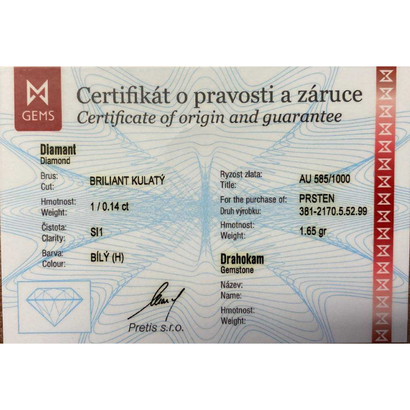 Zlatý prsten AU 585/1000 1,65 gr KPR381217001-52