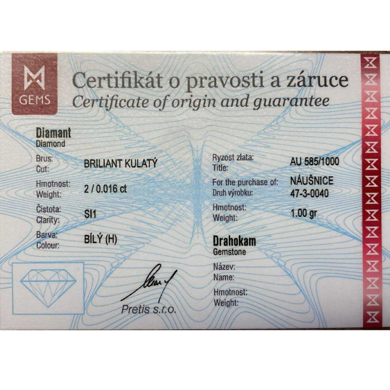 Zlaté náušnice AU 585/1000 1,00 gr KPR473004004
