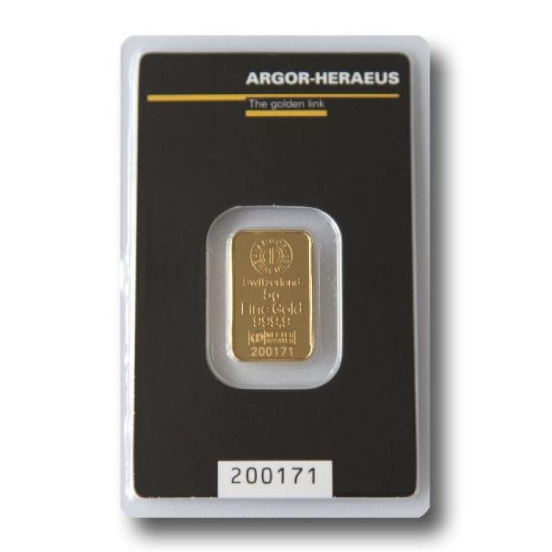 5 gramů zlatý slitek Argor Heraeus 567524